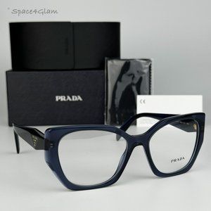 Prada Women Eyeglasses Dark Blue Crystal Demo Cat Eye PR18WV 08Q1O1 NEW
